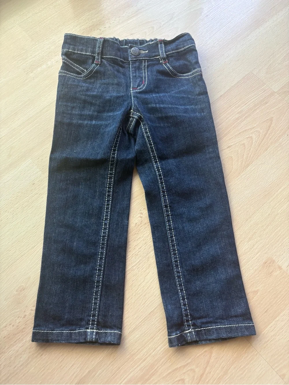 Gymboree girl 3T dark stretch denim jeans strawberry accent contrast stitching